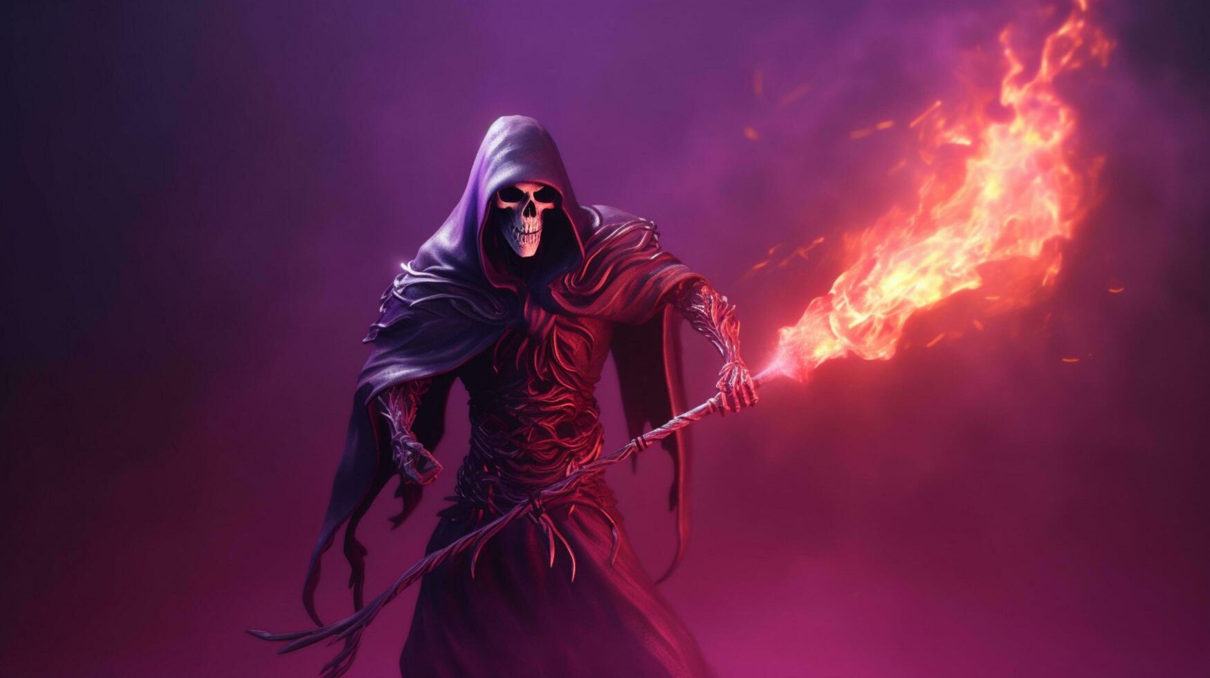 grim reaper with fire design purple color illustration photo