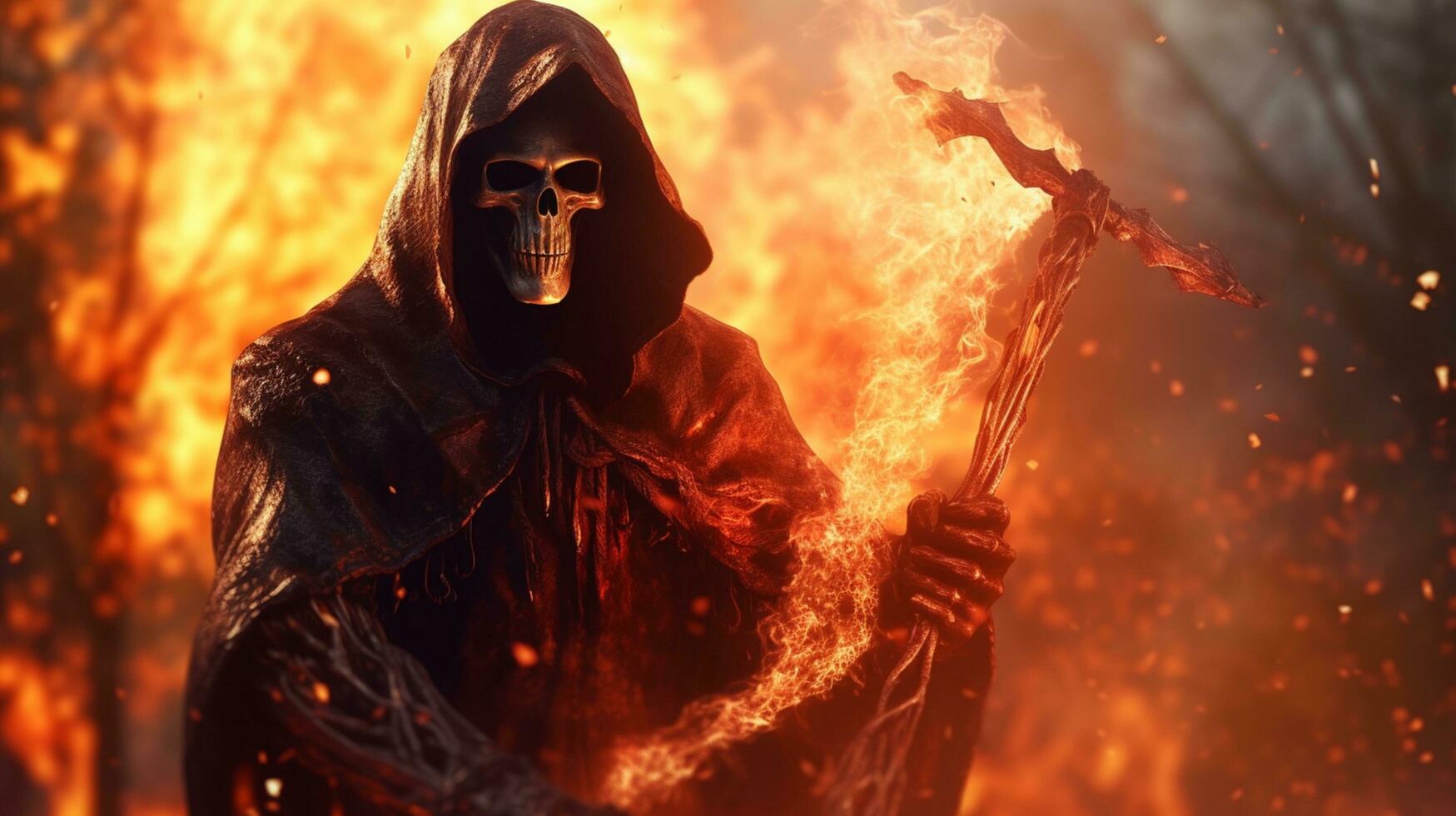 grim reaper with fire design illustration background photo