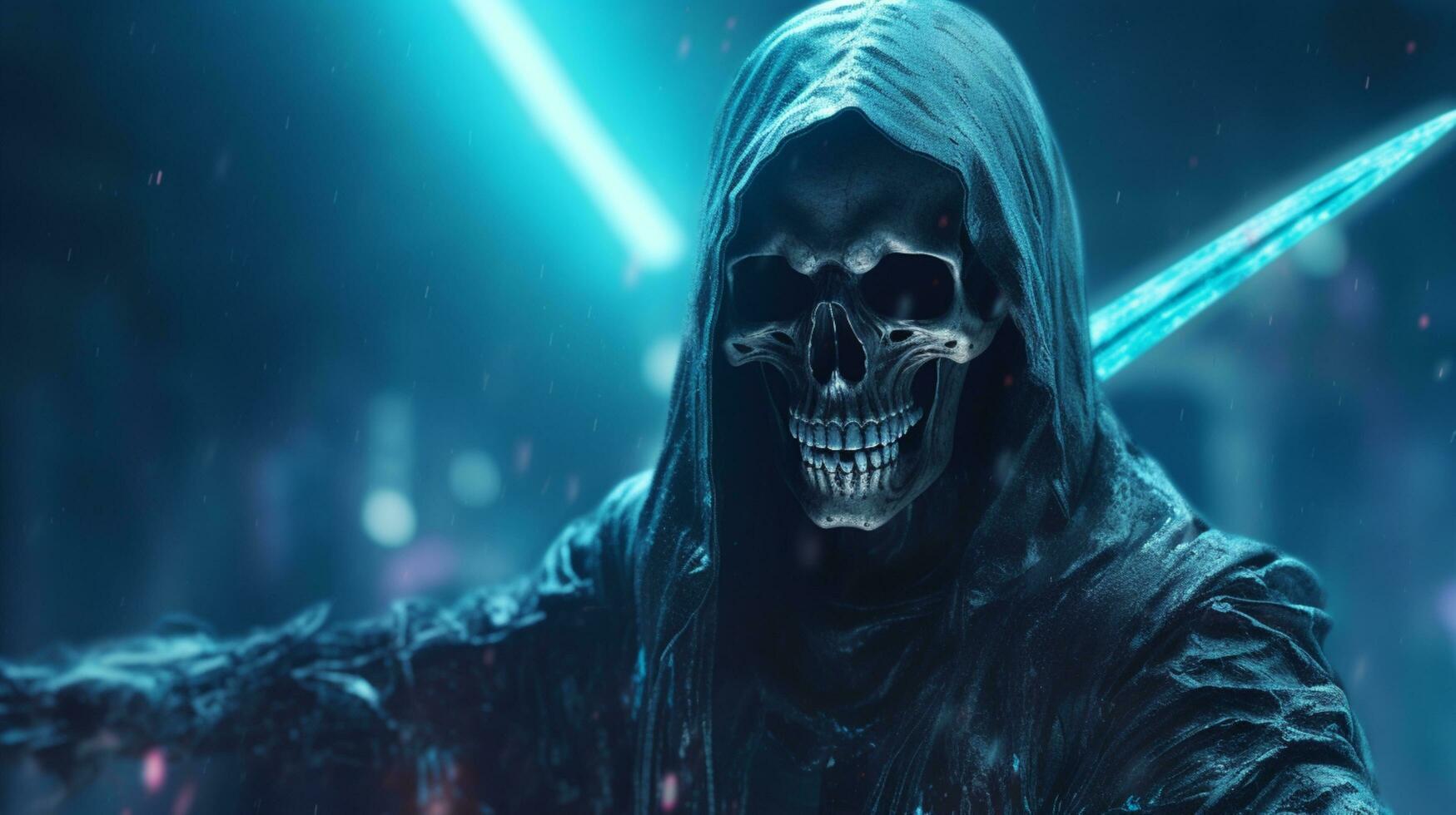 grim reaper with cyberpunk design illustration photo