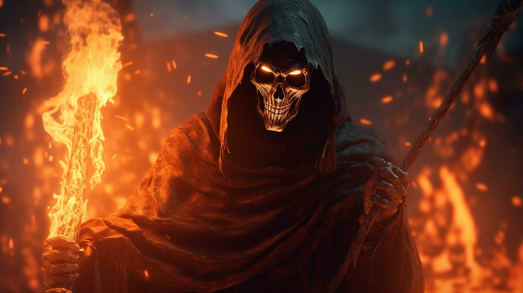 grim reaper with fire design illustration photo