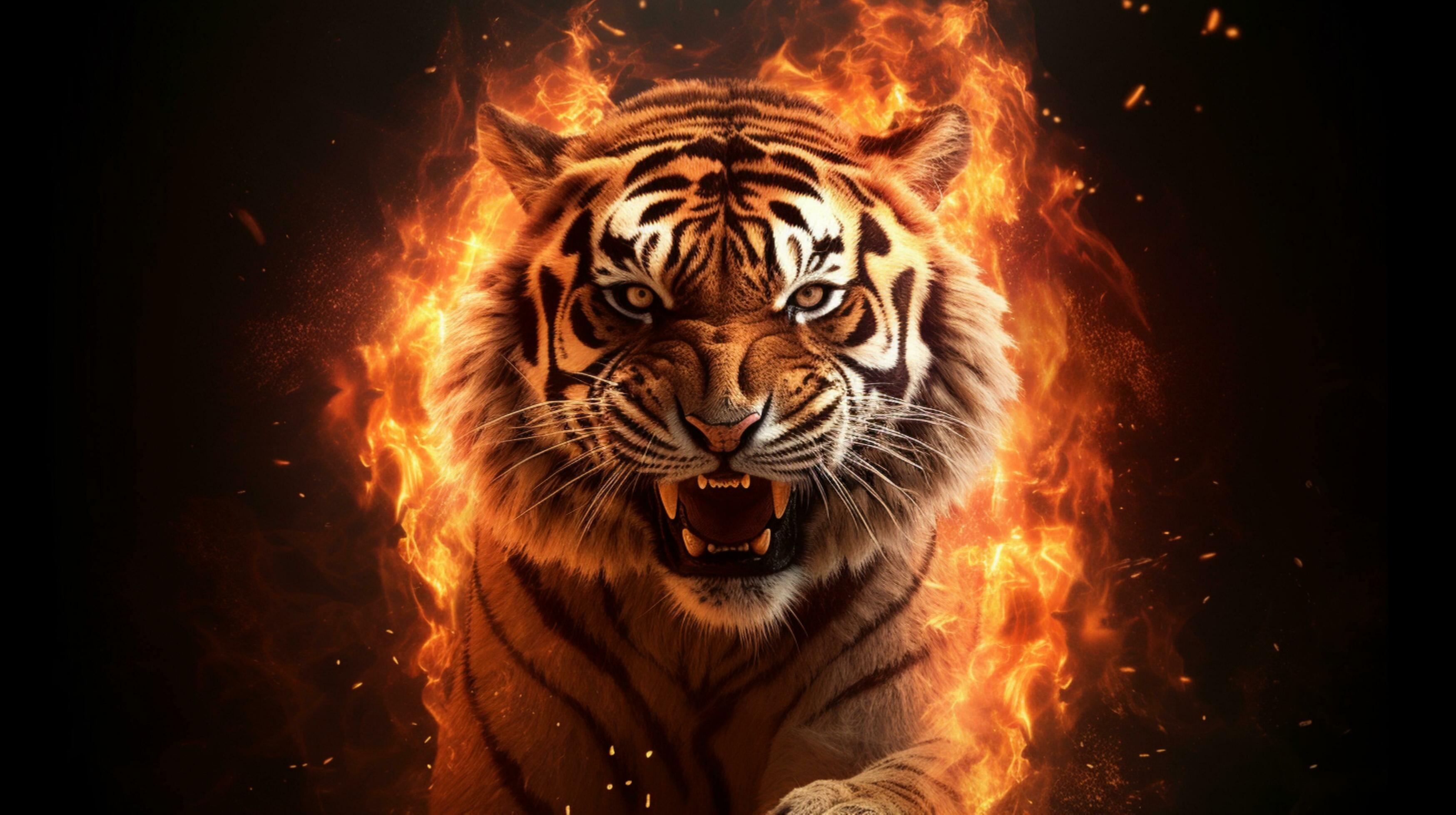 tiger with fire illustration template background 26727106 Stock Photo