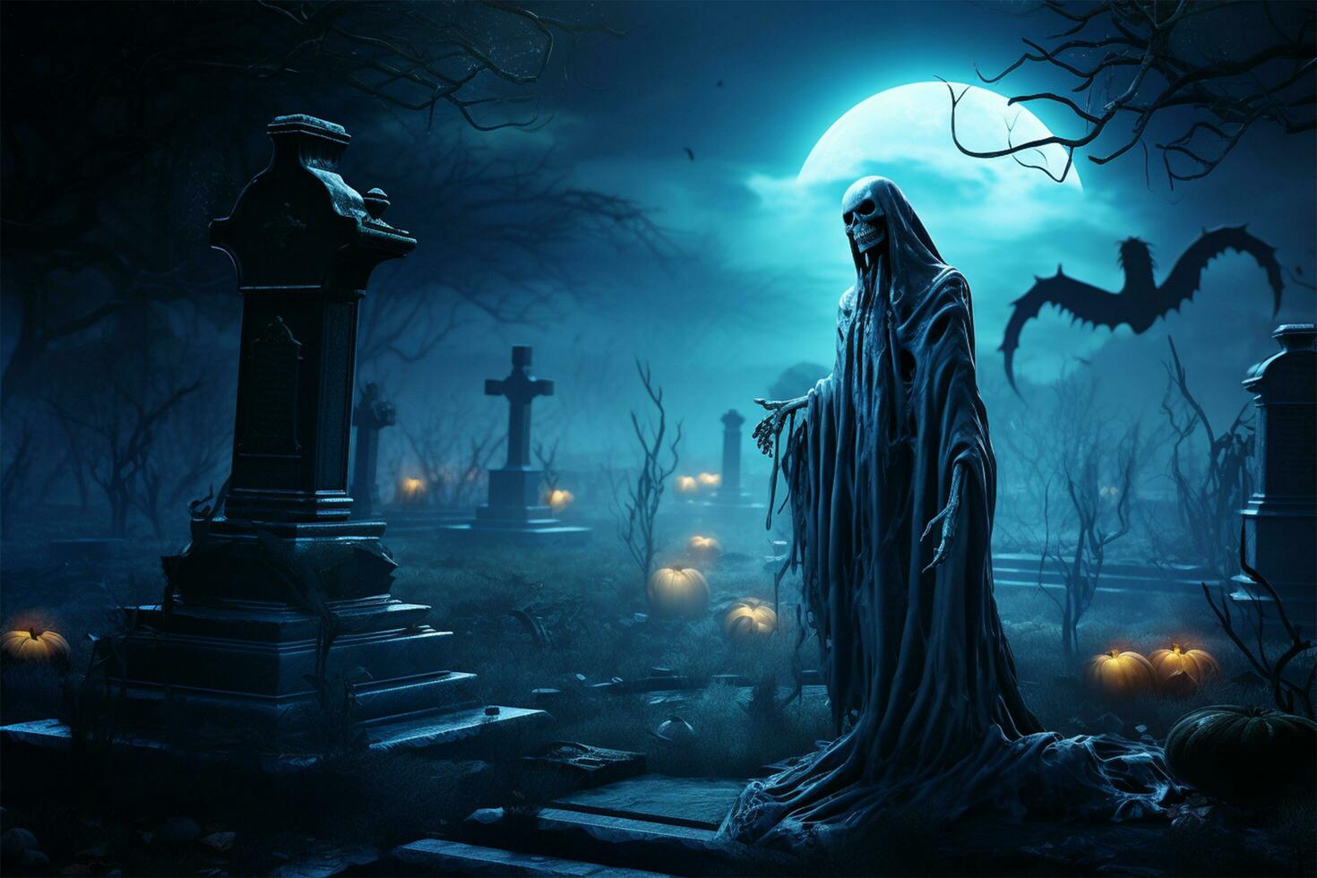 scary ghost in cemetery illustration photo