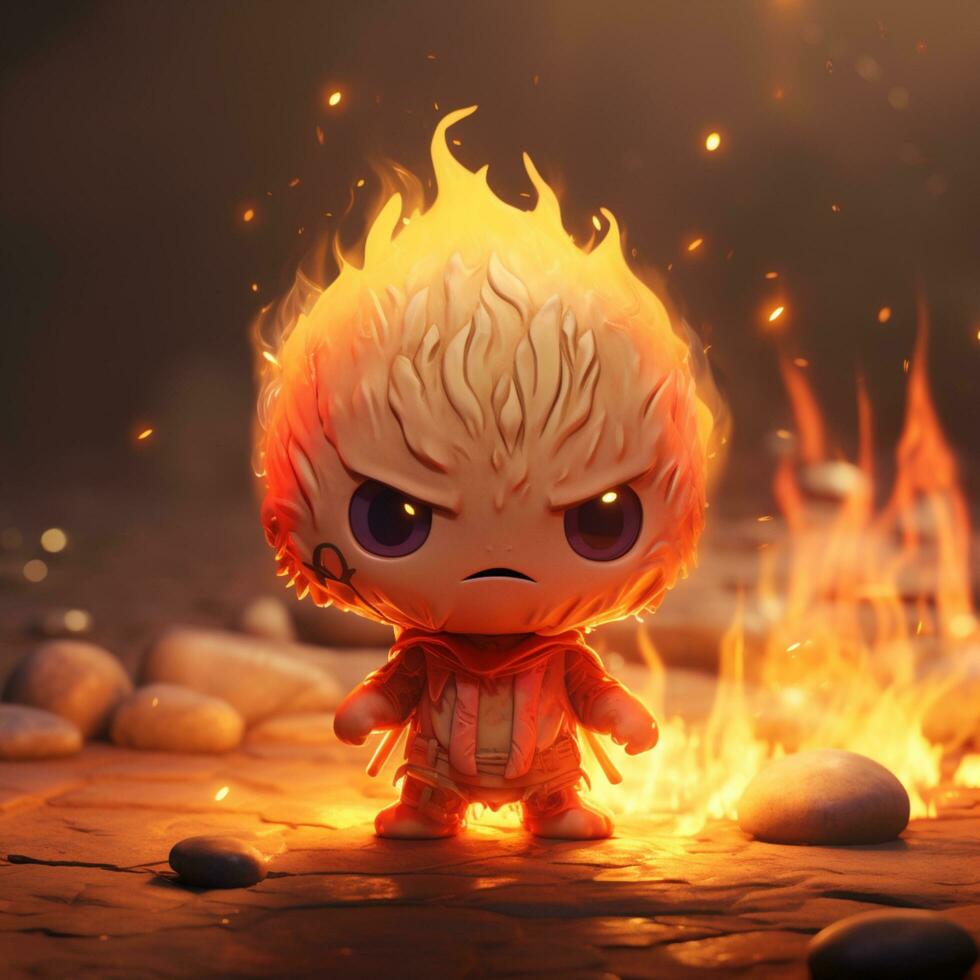 cute 3d angry character with fire illustration photo