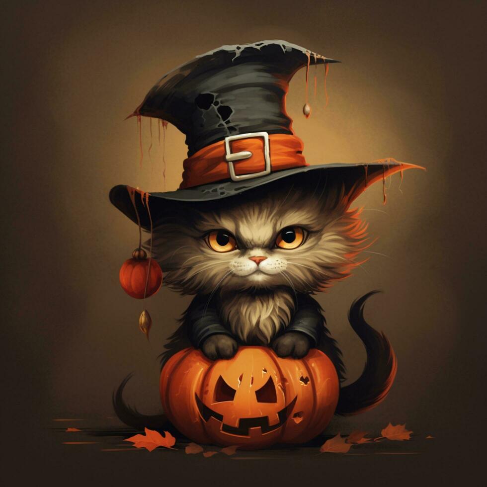 cat with halloween illustration design photo