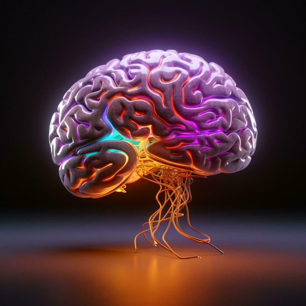 brain with neon light 3d illustration photo