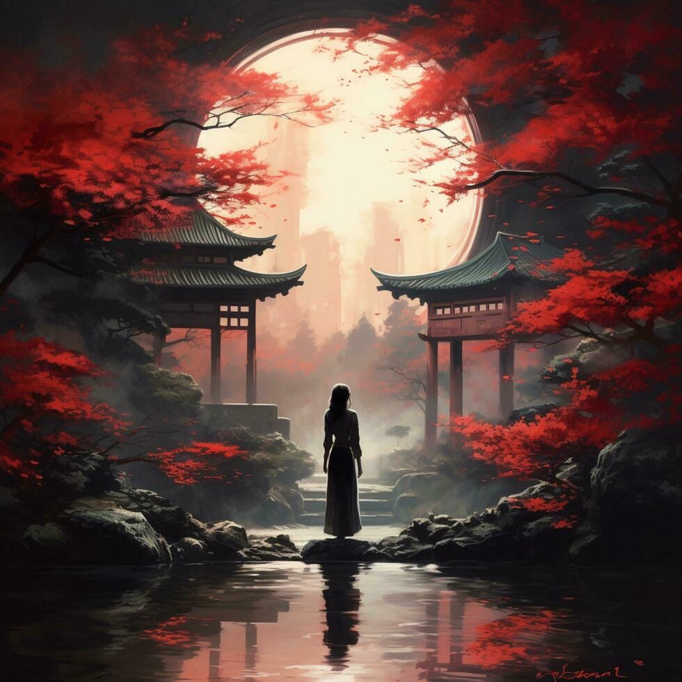 japanese style female shadow illustration photo
