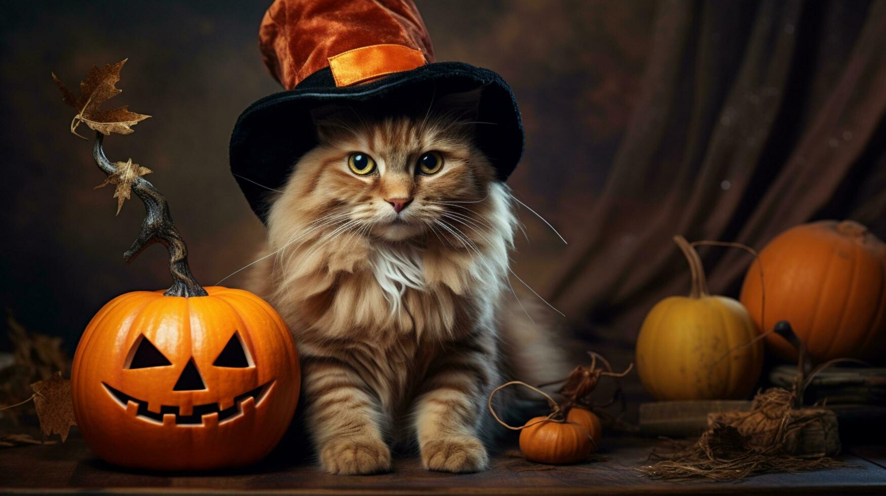 cat and pumpkin halloween themed photo