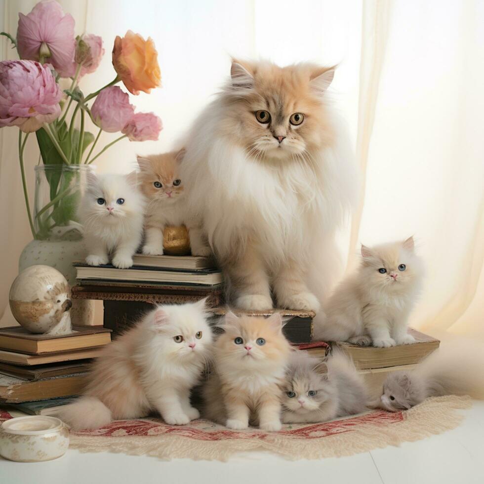 cute cat mom with kitten persian photo