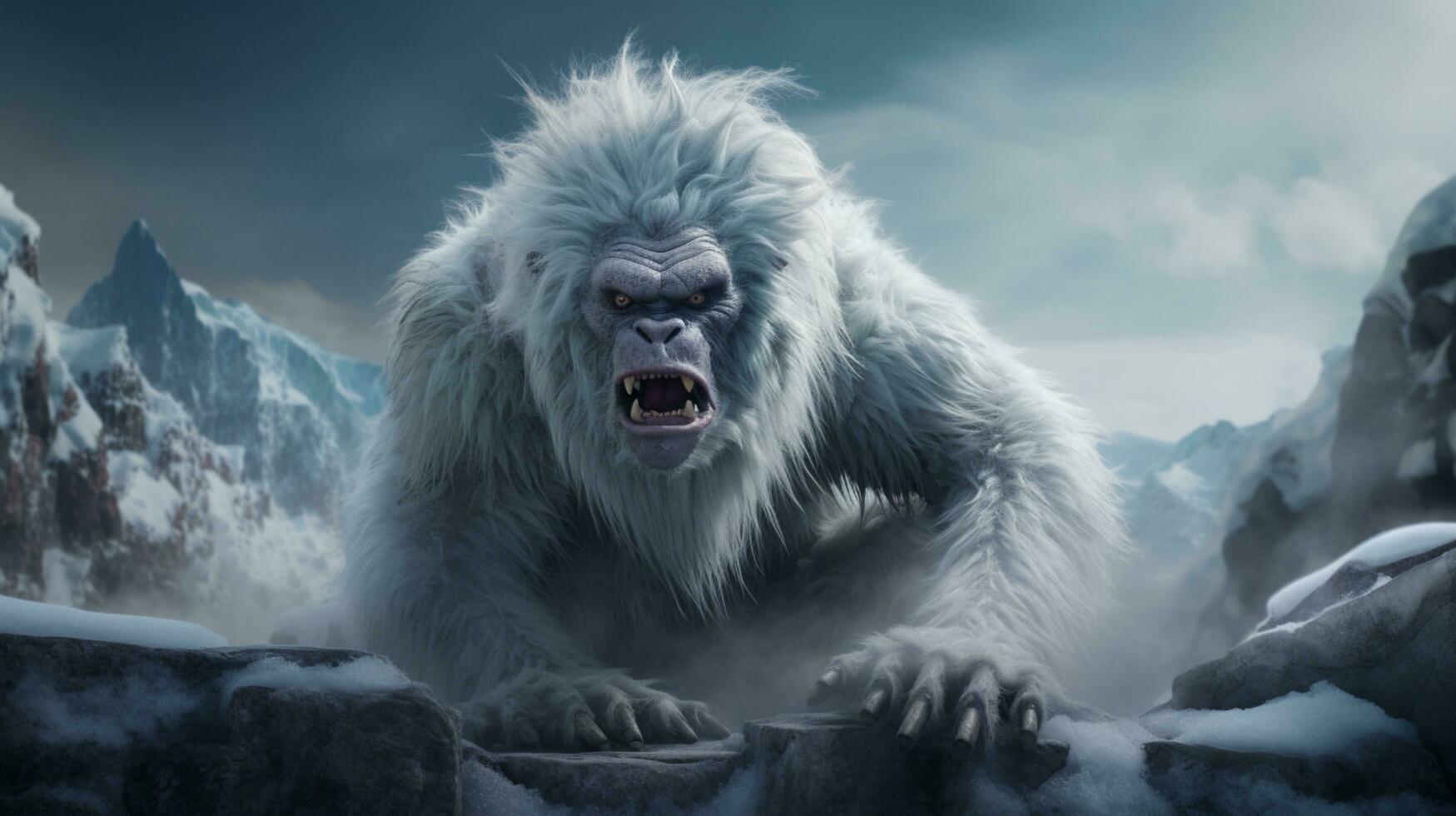 enojado yeti en el nieve montañas ilustración foto