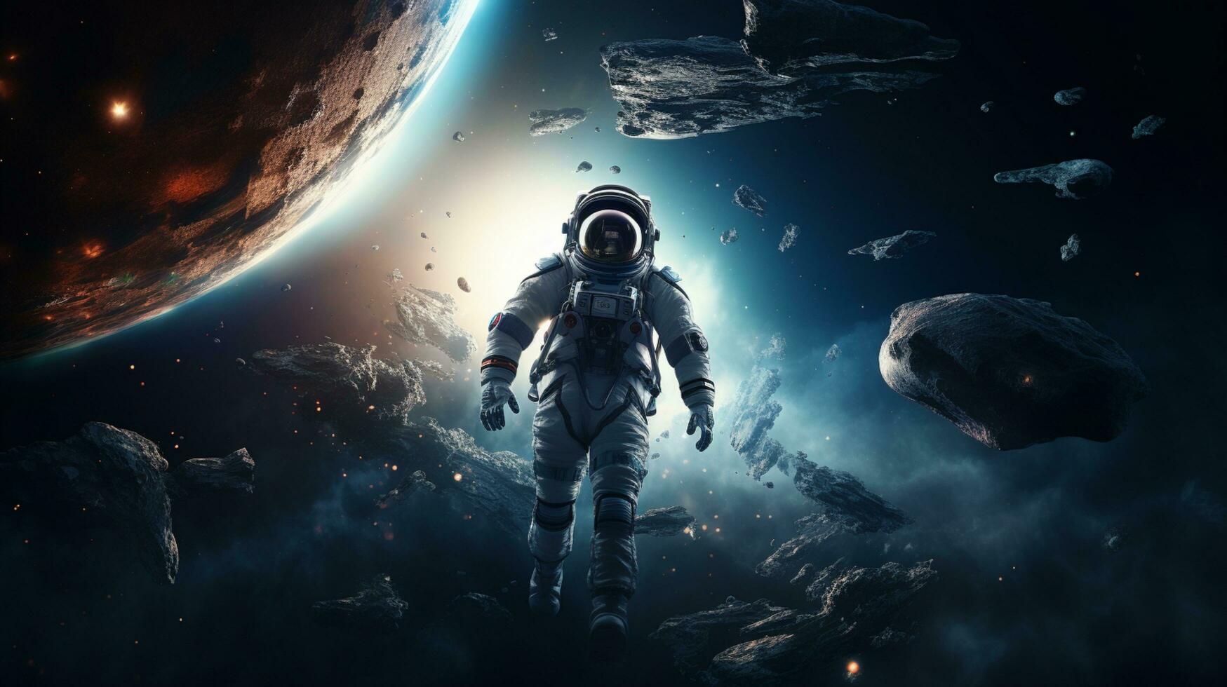 astronaut flying in the space background photo