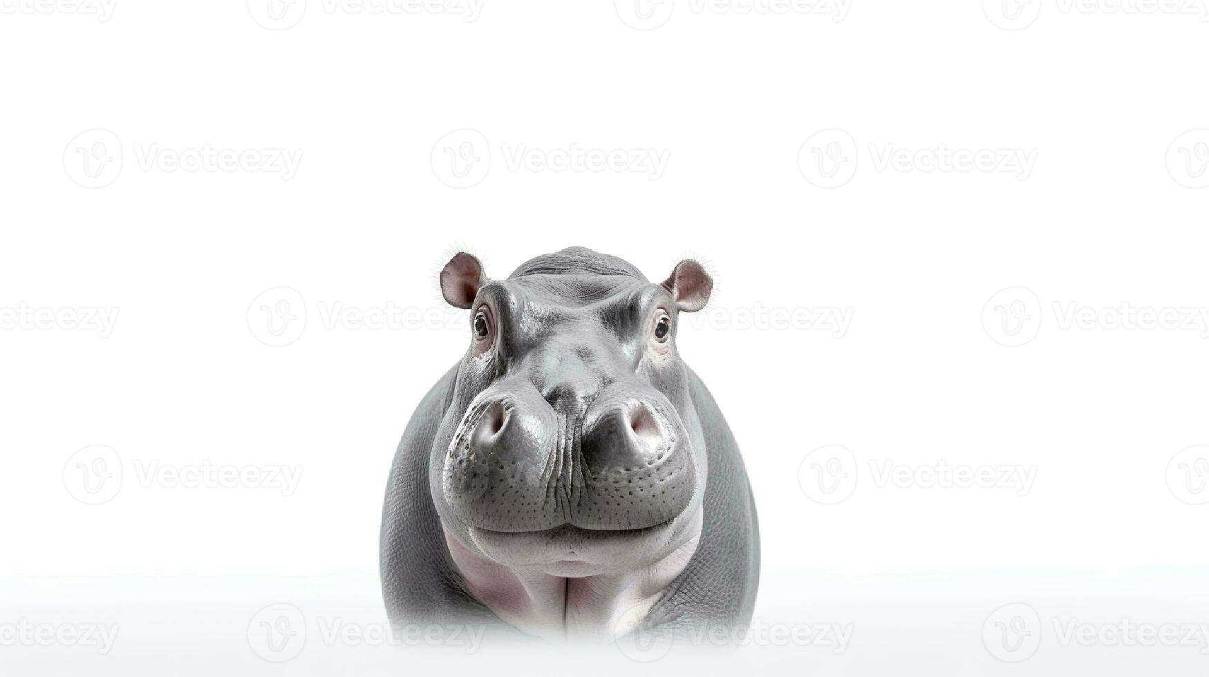 Photo of a hippo on white background. Generative AI