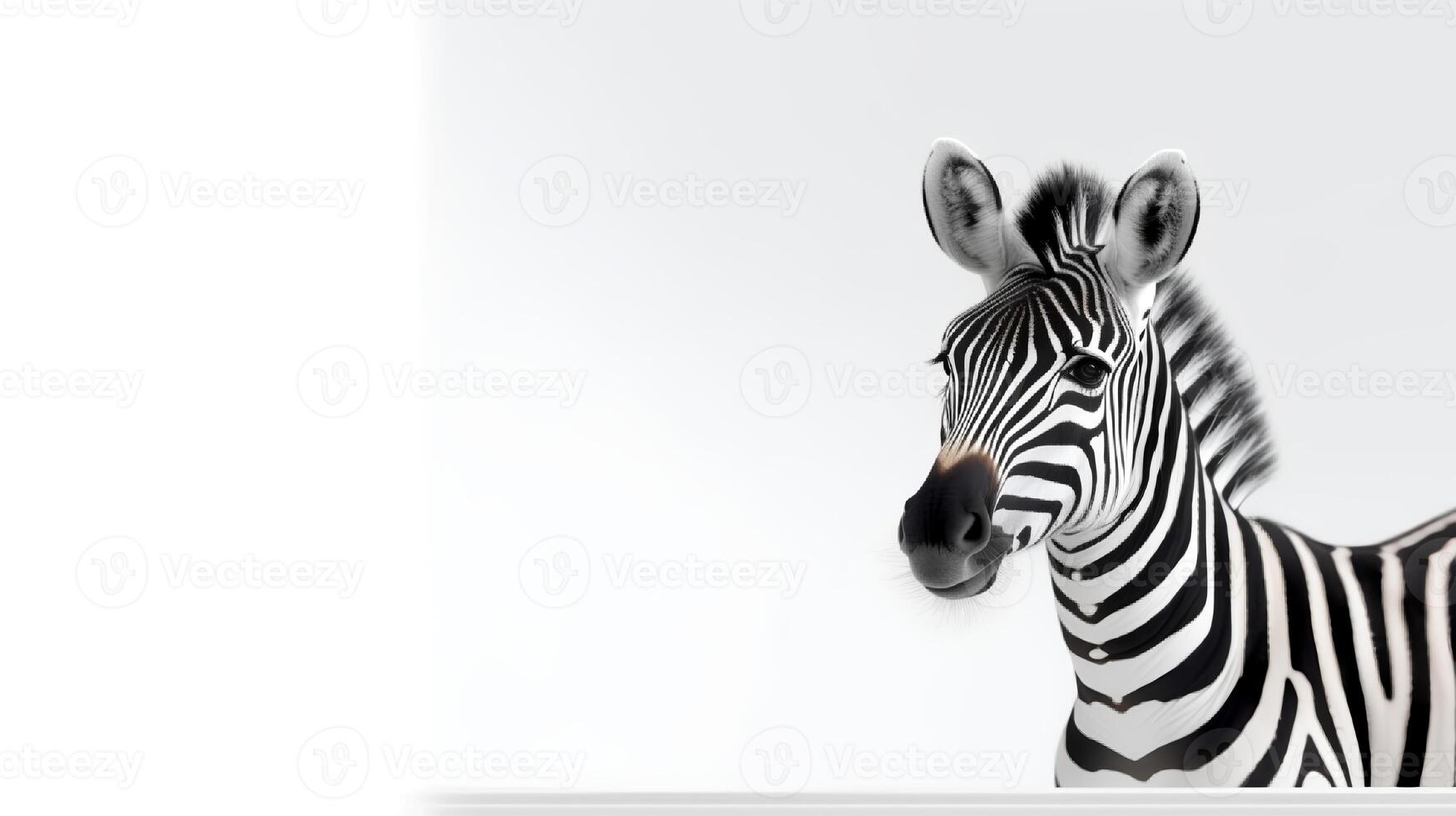 Photo of a cute zebra on white background. Created by Generative AI