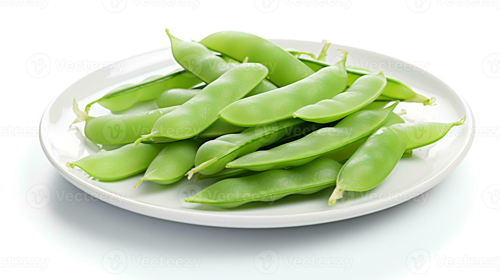 Photo of Snow peas isolated on minimalist plate white background