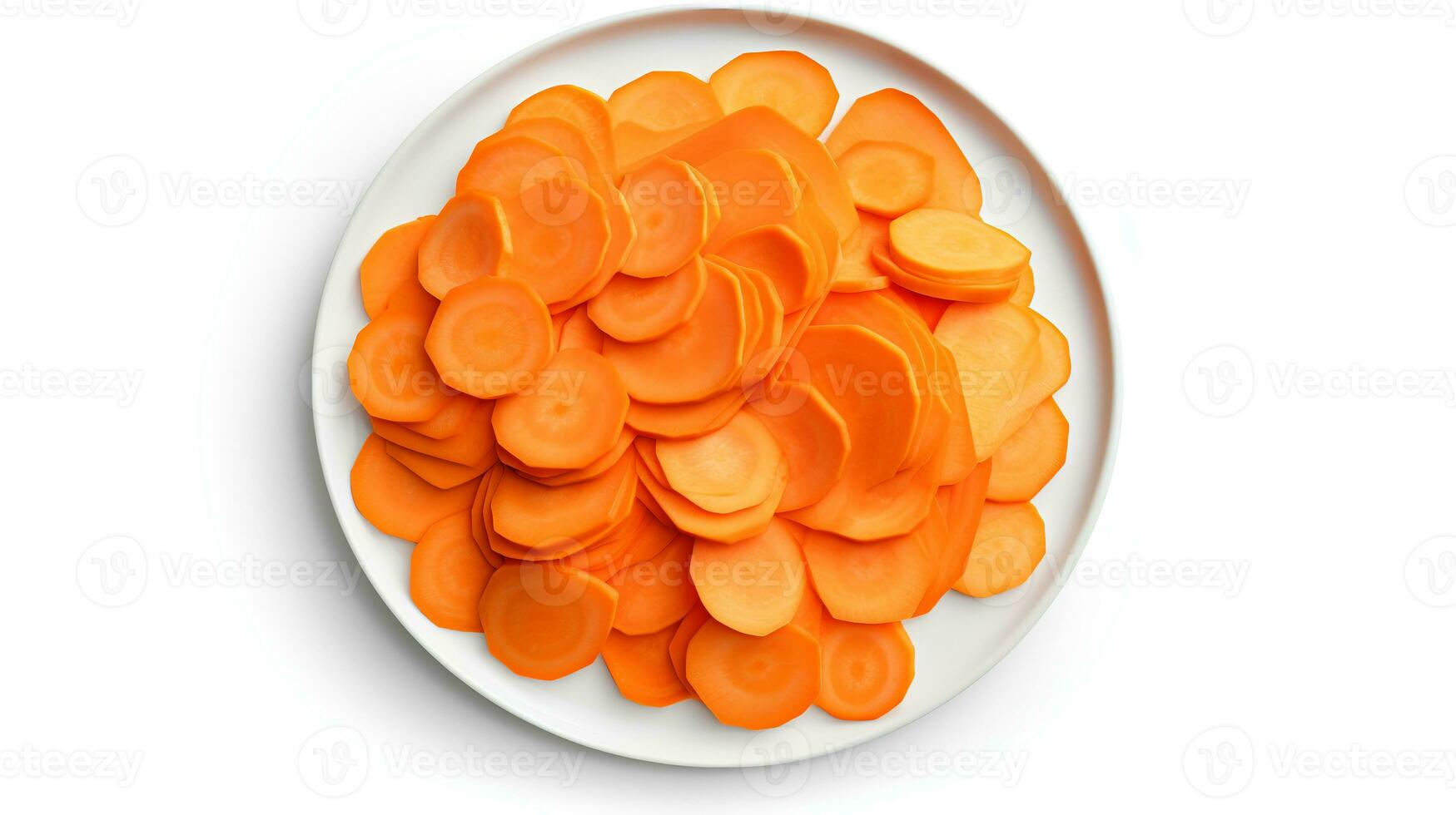 Photo of Carrot sliced pieces on white plate isolated on white background