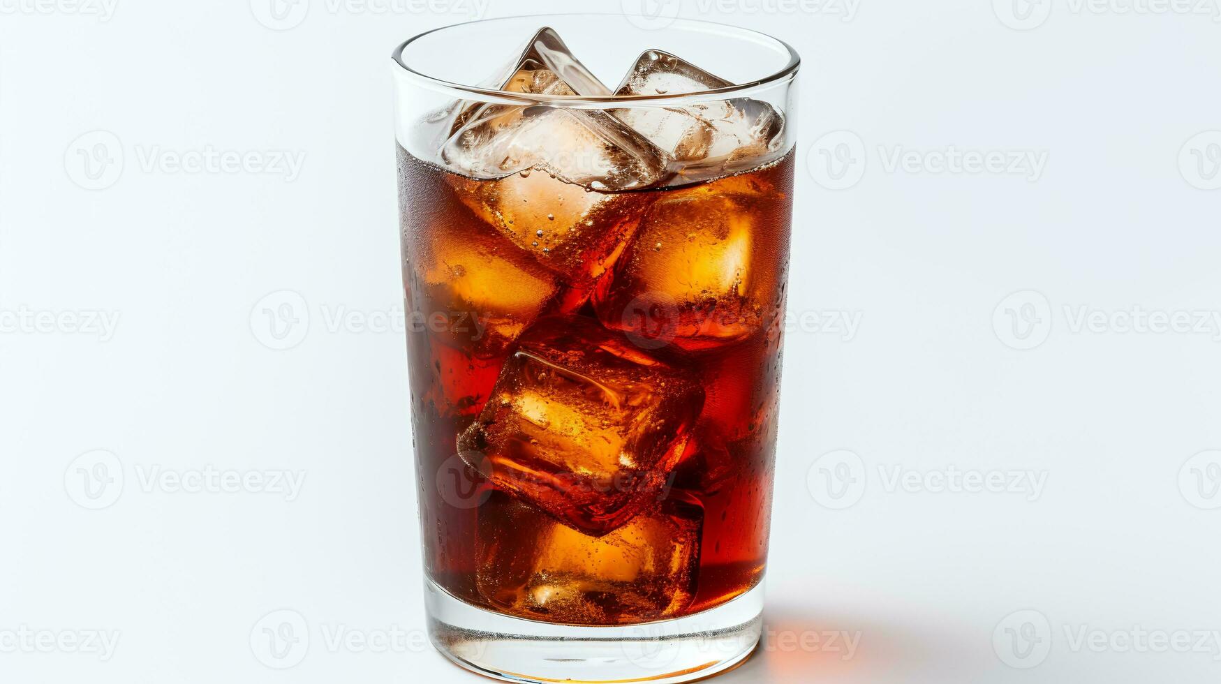 Coca-cola coca-cola with ice cubes in a glass  isolated on white background. Genrative AI photo