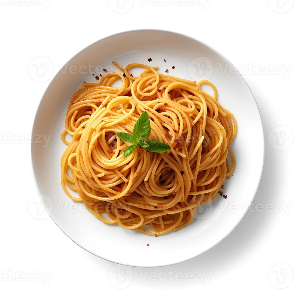 Food photography of Spaghetti on plate isolated on white background. photo