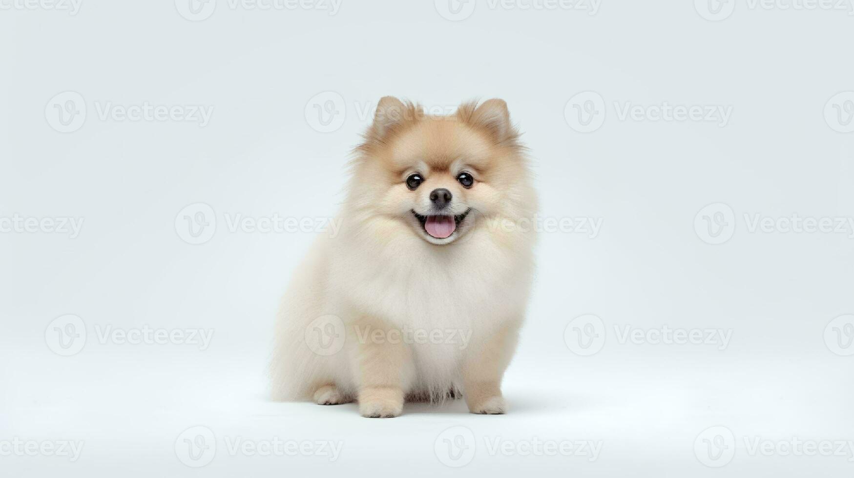 foto de un pomeranio perro en blanco antecedentes. generativo ai