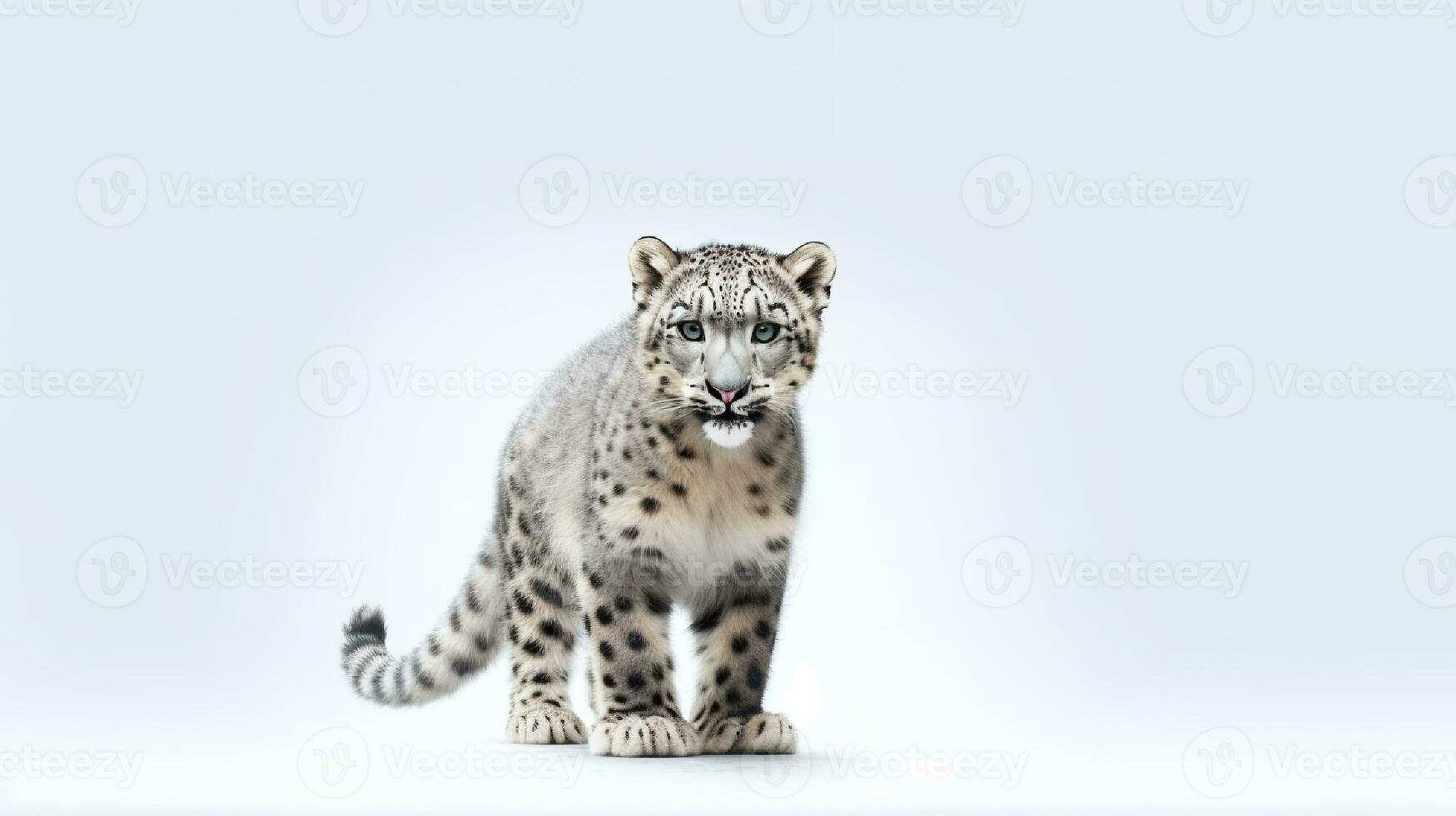 foto de un nieve leopardo en blanco antecedentes. generativo ai