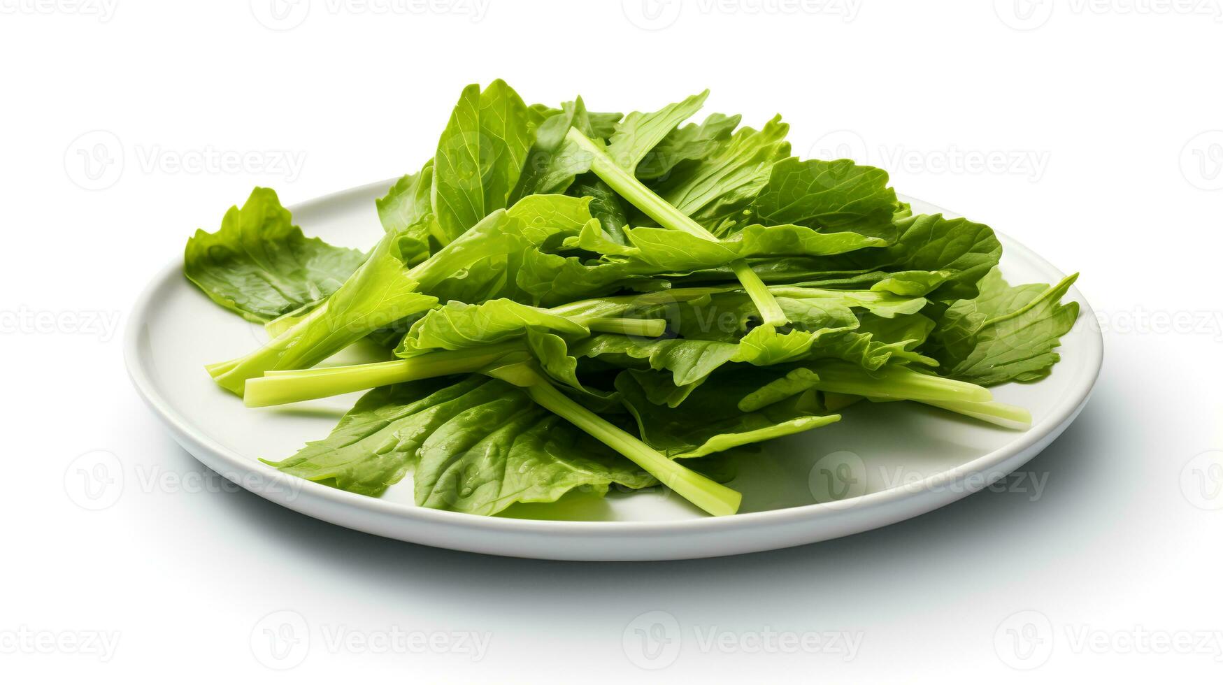 foto de mostaza verduras en plato aislado en blanco antecedentes