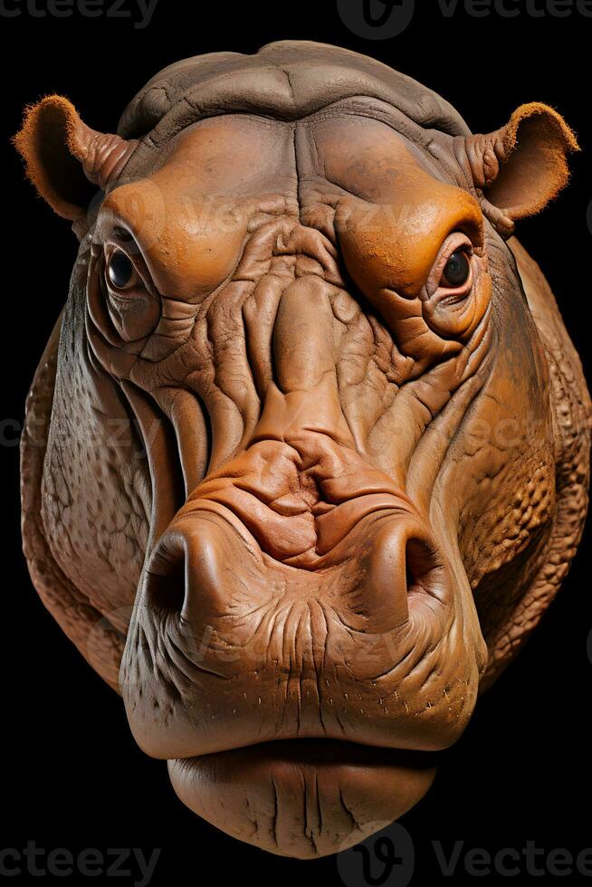 Photo of Hippopotamus on black background. Generative AI