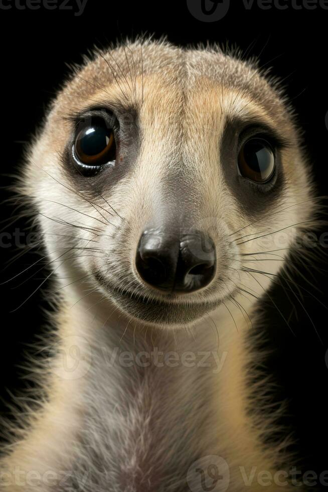 Photo of Meerkat on black background. Generative AI