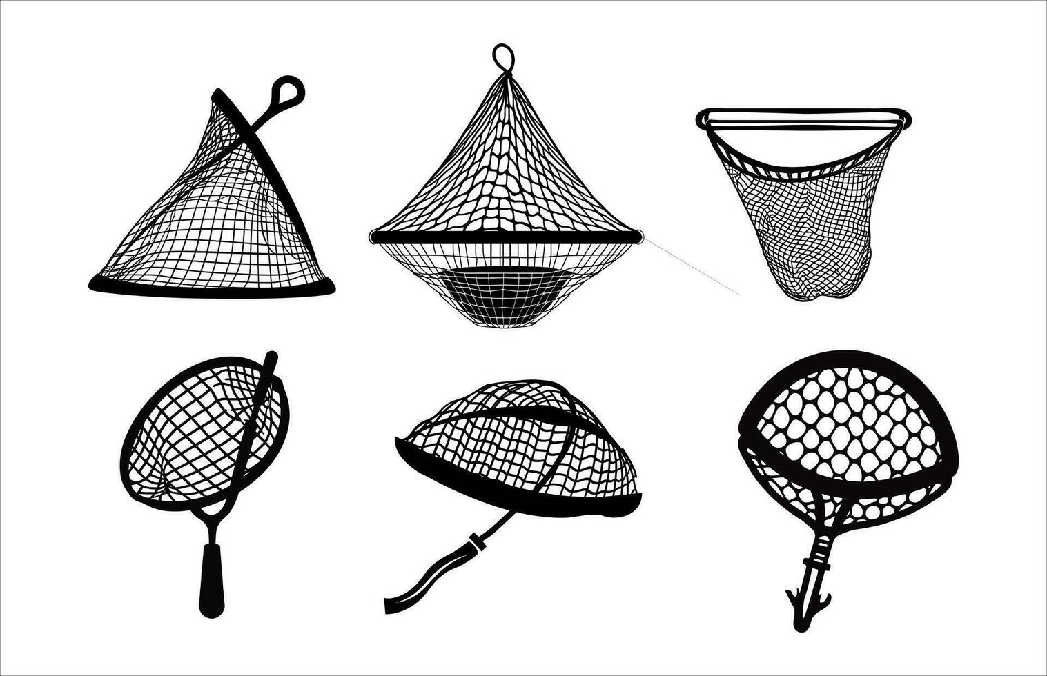 pescar redes vector silueta manojo, pescar redes silueta diseño