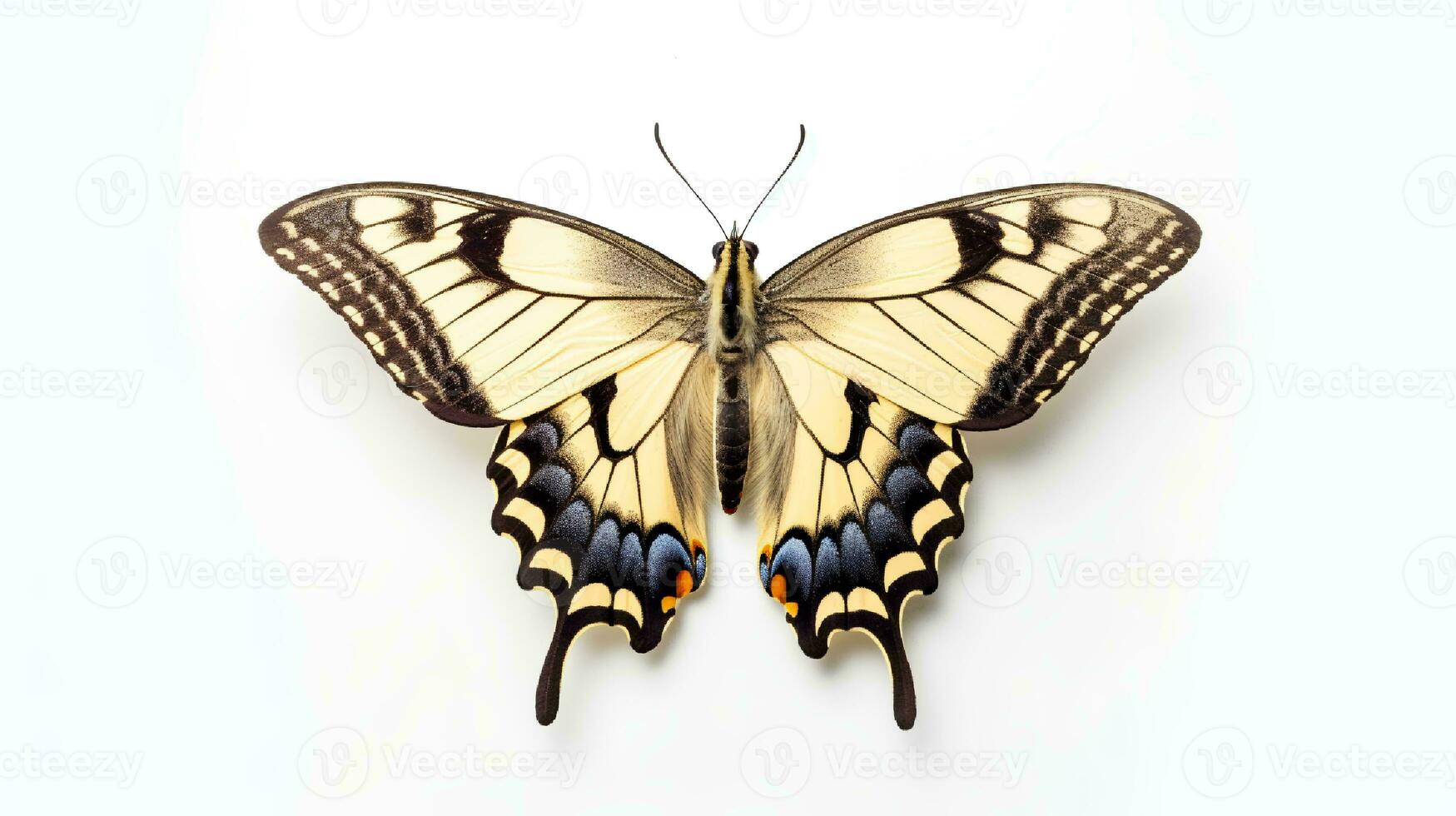 Photo of a swallowtail butterly on white background. Generative AI