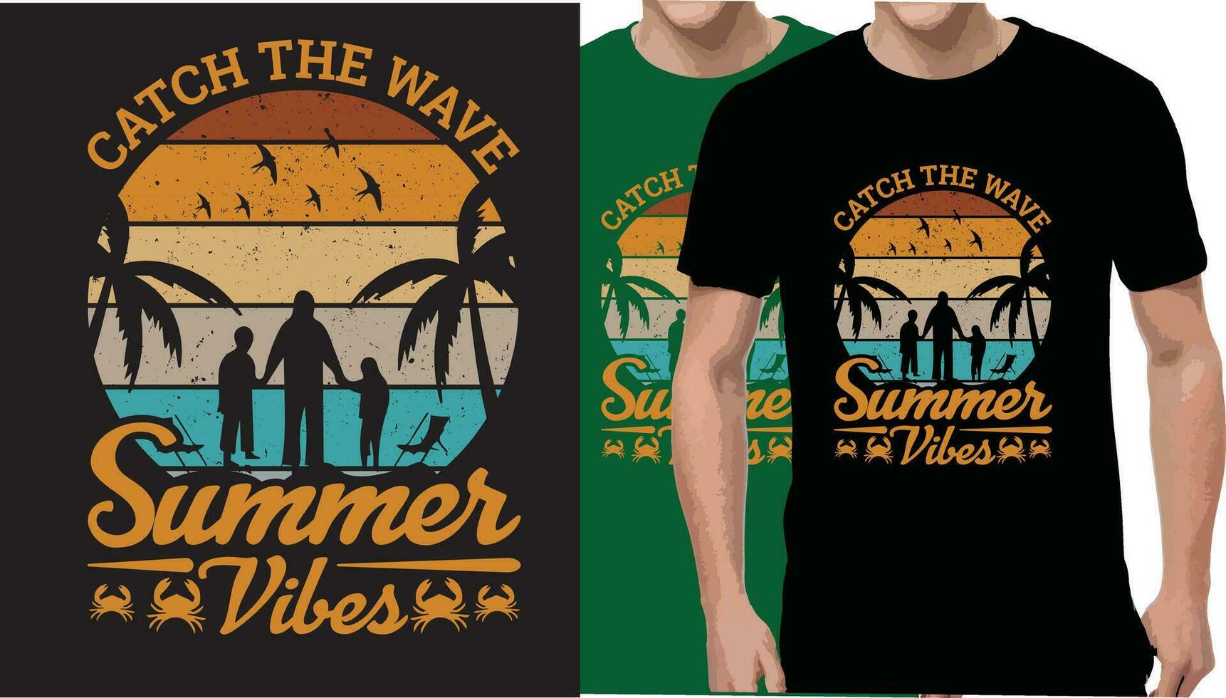 catch the wave summer vibes Inspiring t-shirt designs and quotes. Can be printed on t-shirts, mugs or other media. This package is packaged in a eps 10 file. vector