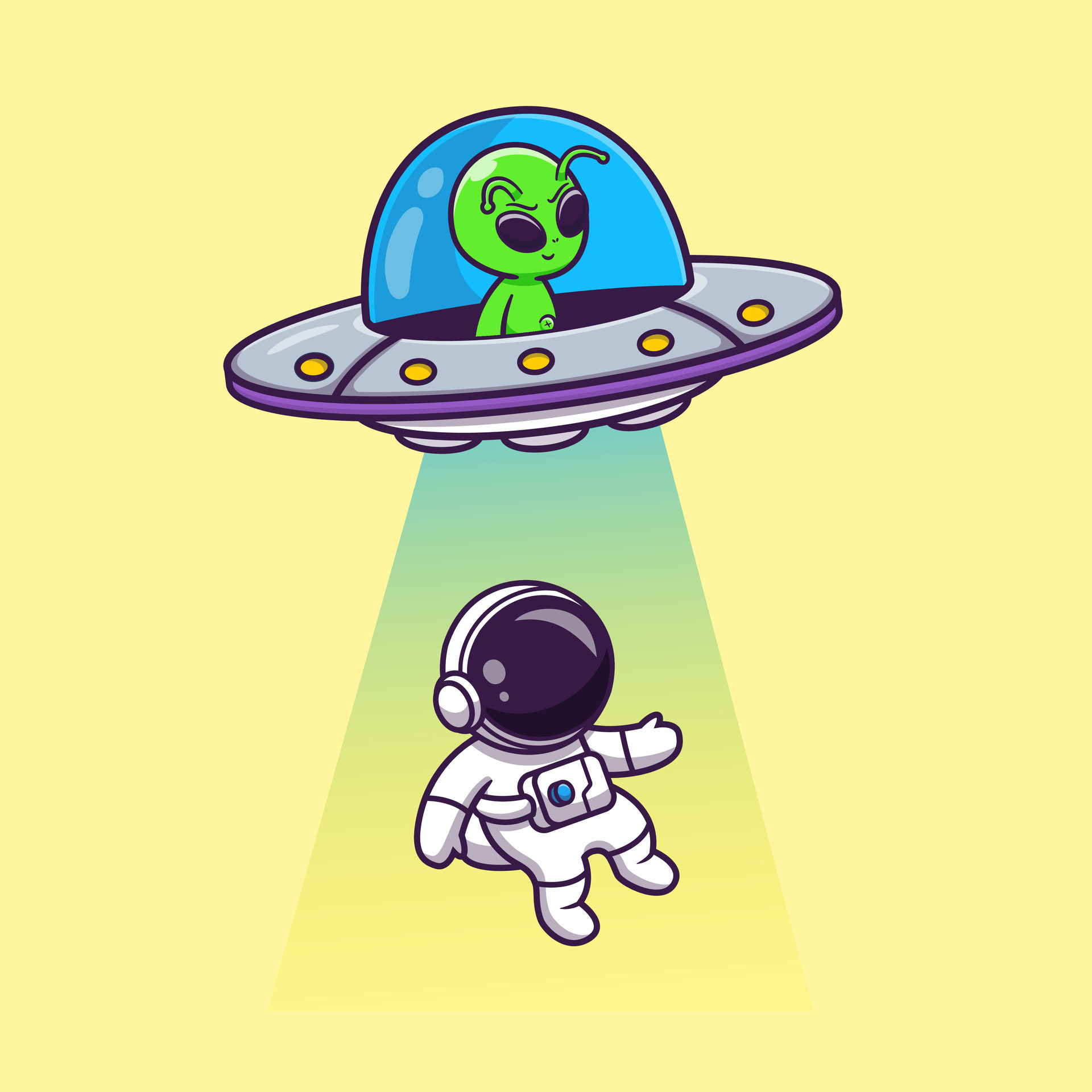 Premium Vector, Cute alien holding moon balloon cartoon illustration