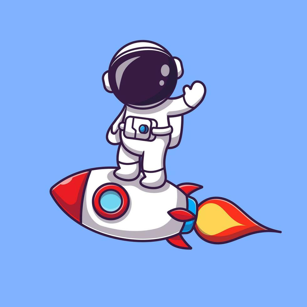 Astronaut Standing On Rocket Cartoon Vector Icon  Illustration. Space Technology Icon Concept Isolated  Premium Vector. Flat Cartoon Style