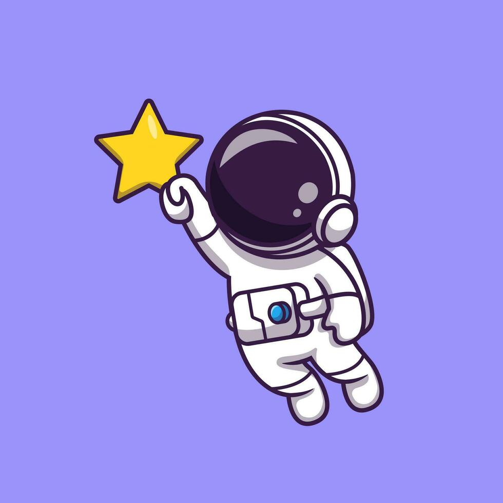 Astronaut Flying And Holding Star Cartoon Vector Icon  Illustration. Space Technology Icon Concept Isolated  Premium Vector. Flat Cartoon Style