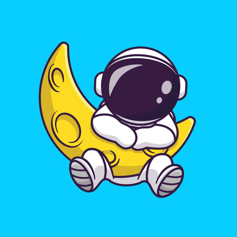 linda astronauta con hoz Luna dibujos animados vector icono ilustración. Ciencias tecnología icono concepto aislado prima vector. plano dibujos animados estilo