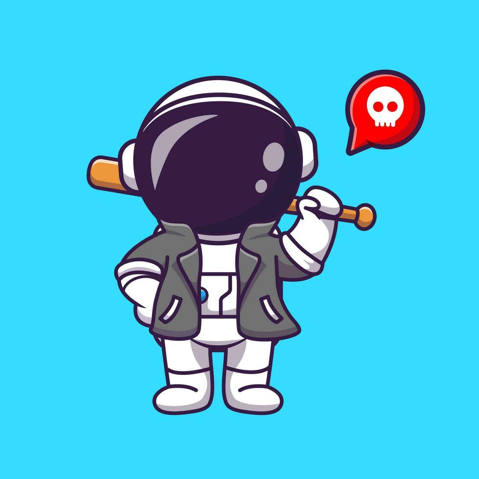 frio astronauta con béisbol murciélago y chaqueta dibujos animados vector icono ilustración. Ciencias deporte icono concepto aislado prima vector. plano dibujos animados estilo