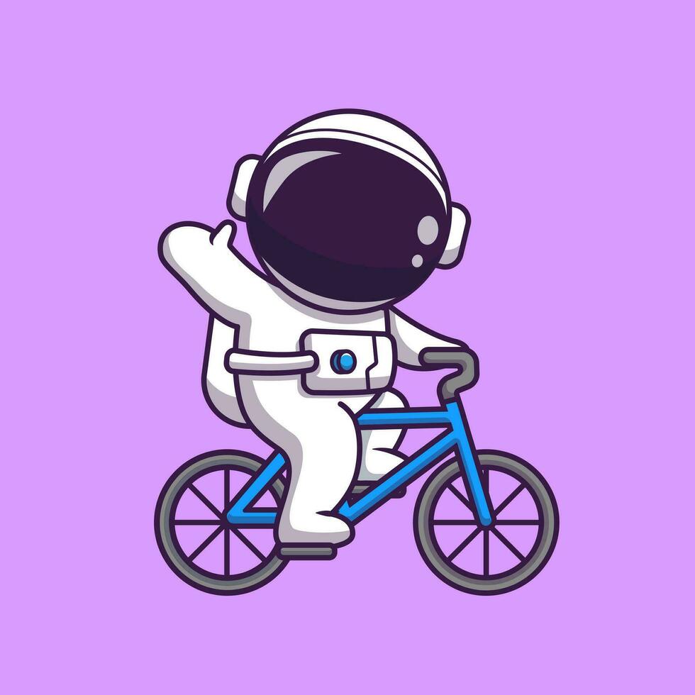 Cute Astronaut Riding Bike Cycle Cartoon Vector Icon Illustration. People Transportation Icon Concept Isolated Premium Vector. Flat Cartoon Style