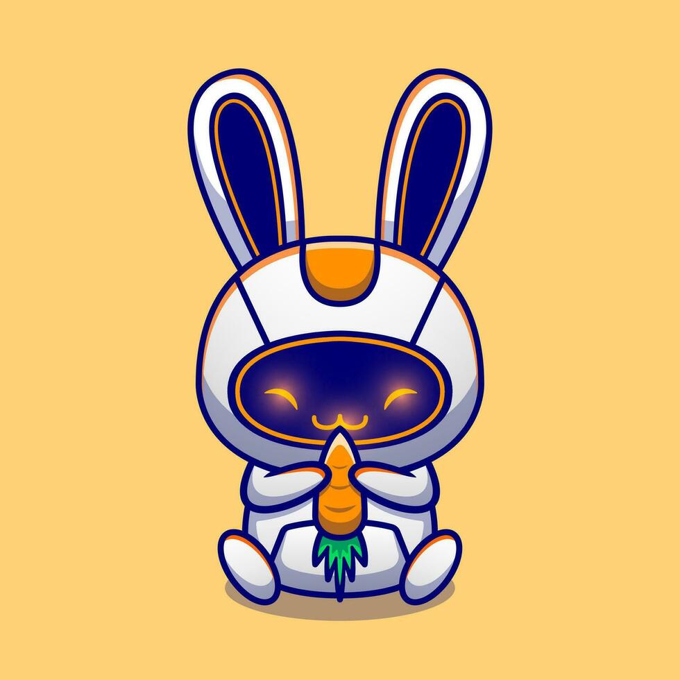 Cute Rabbit Robot Hug Carrot Cartoon Vector Icon Illustration. Animal Technology Icon Concept Isolated Premium Vector. Flat Cartoon Style