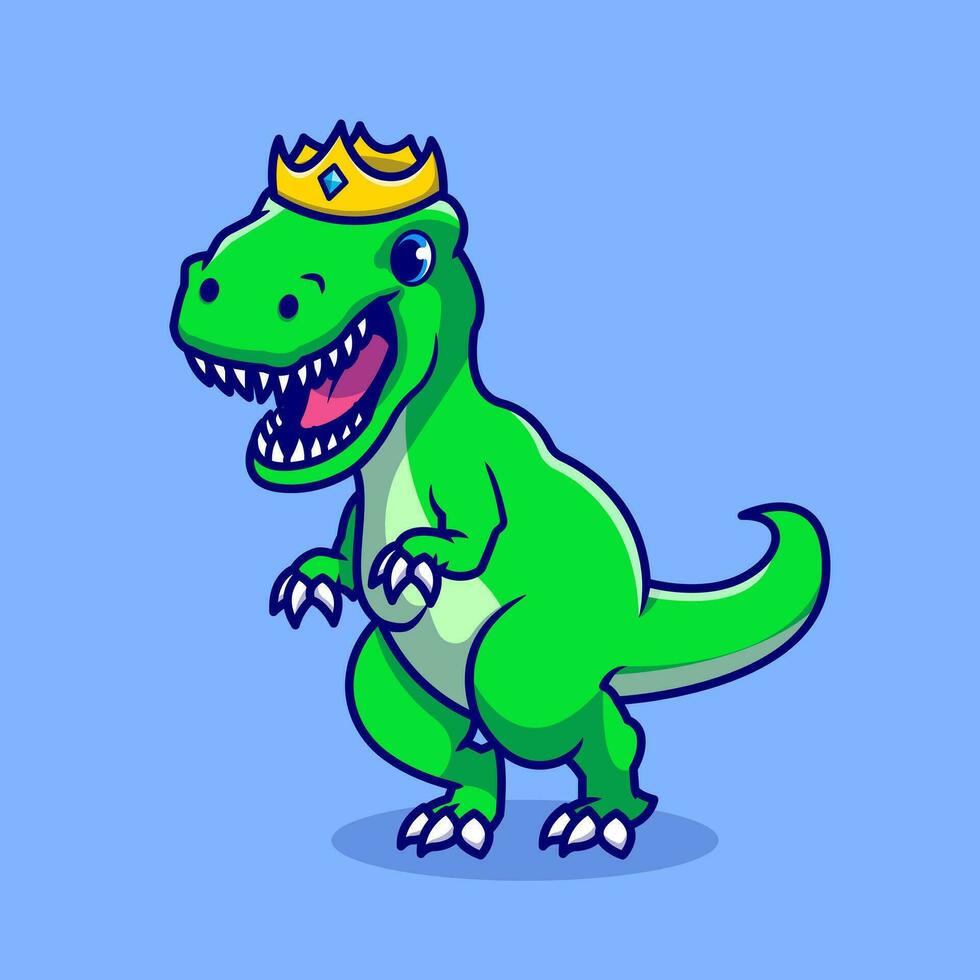 dino lindo con ilustración de icono de vector de dibujos animados de corona. concepto de icono de vida silvestre animal vector premium aislado. estilo de dibujos animados plana