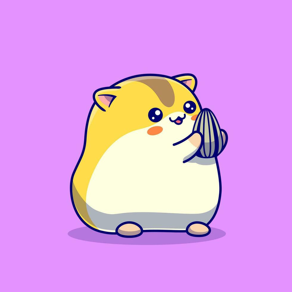 Cute Hamster Eating Sunflower Seed Cartoon Vector Icon Illustration. Animal Food Icon Concept Isolated Premium Vector. Flat Cartoon Style