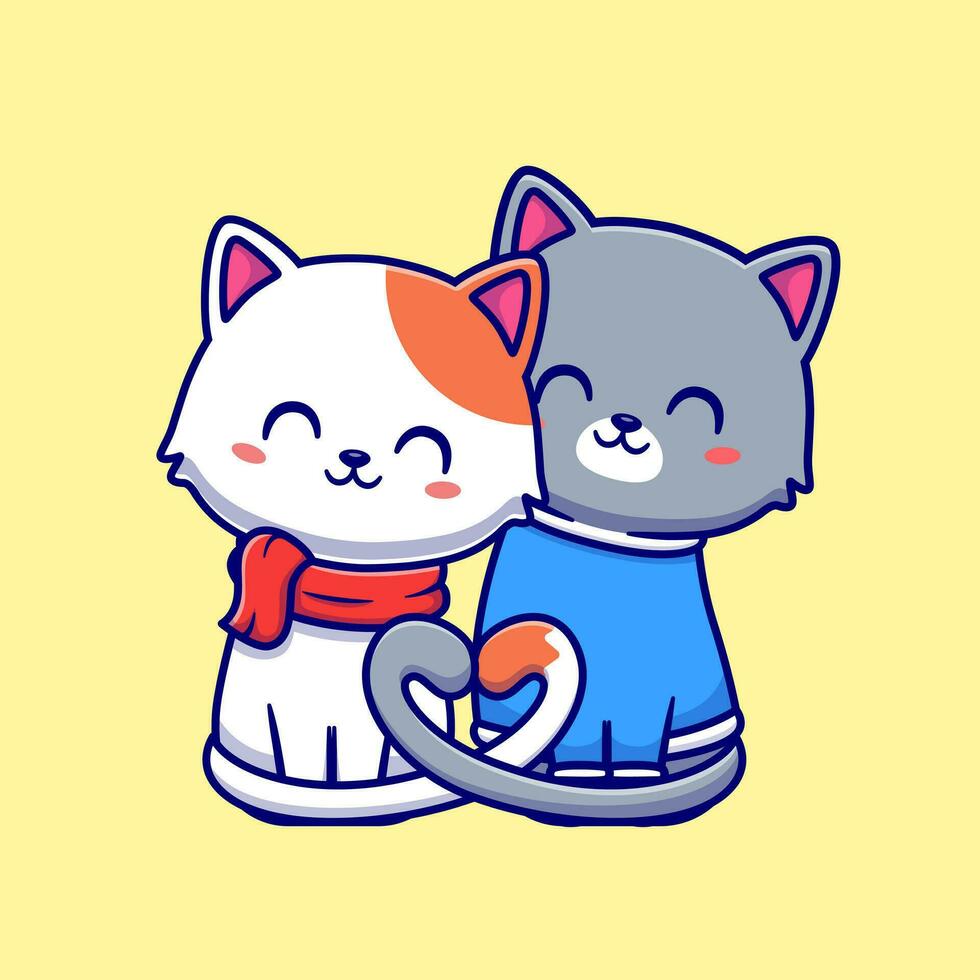 Pareja de gato dibujos animados vector icono ilustración. animal amor icono concepto aislado prima vector. plano dibujos animados estilo