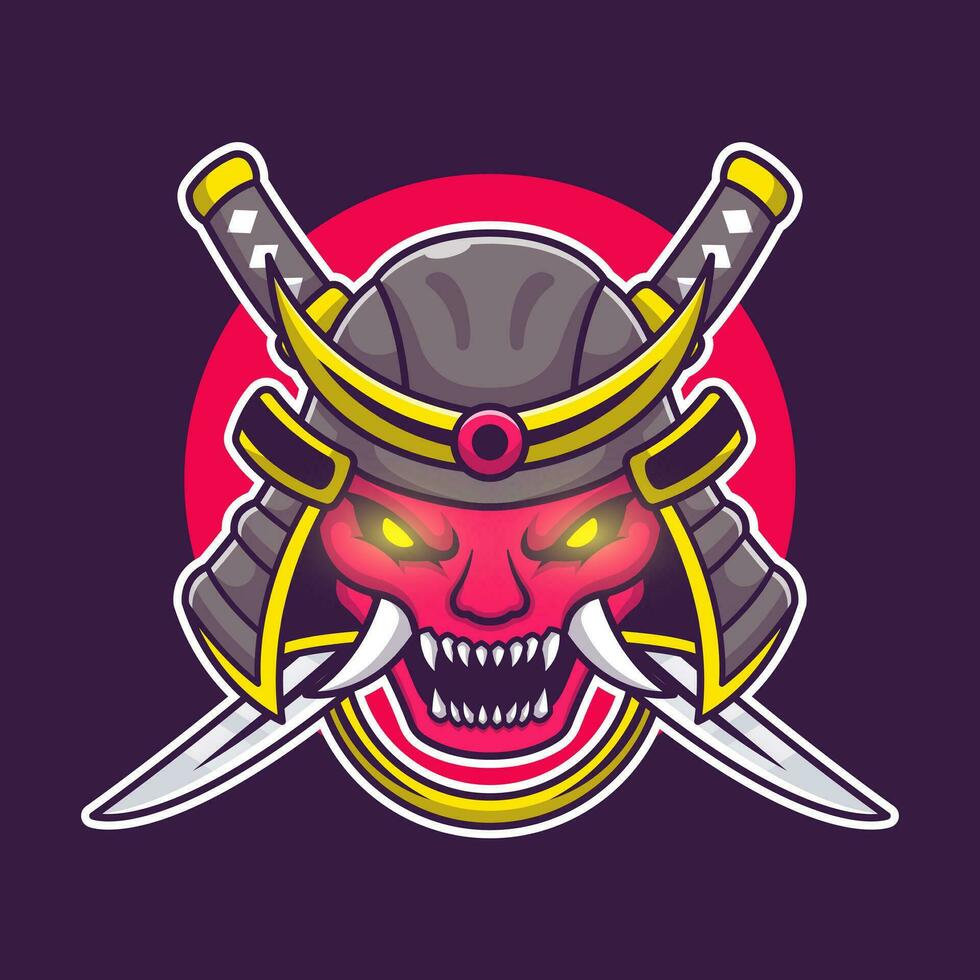 oni máscara con espada dibujos animados vector icono ilustración. Arte objeto icono concepto aislado prima vector. plano dibujos animados estilo