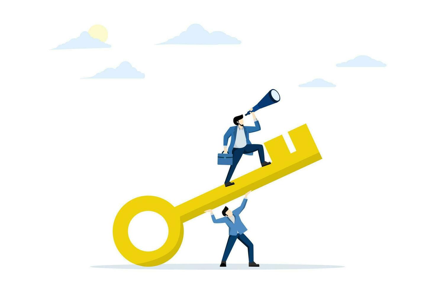 key concept for success. achieve business targets. Open an organization or company achievement. corporate vision and mission for success, teamwork and the big golden key. flat vector illustration.