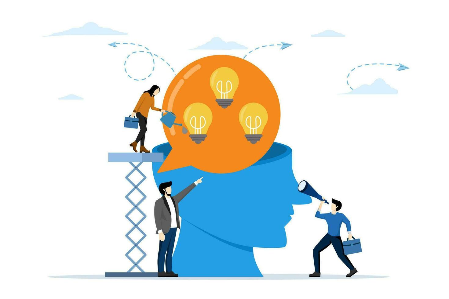 Business concept vector illustration, growing idea, light bulb goes on, an idea appears, symbol of creativity, creative idea, mind, thought vector. white background isolated vector illustration.