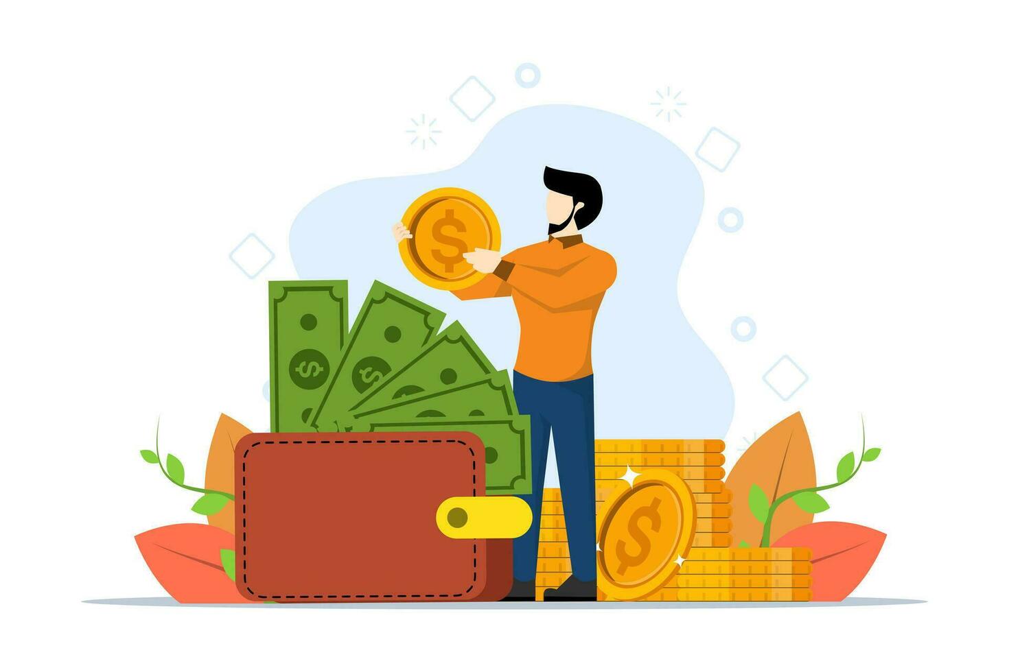 Saving money concept, UI banking and finance illustration in flat design. bank account, piggy bank, choosing a bank, wallet. People save with banking services. banking vector. flat vector illustration