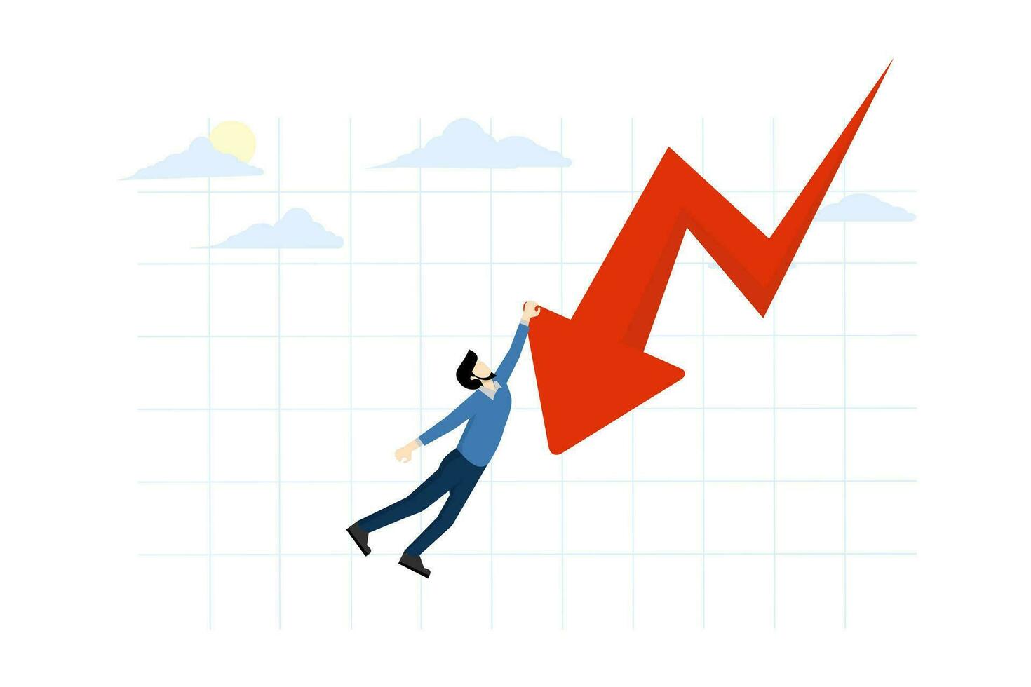 financial investment volatility concept of uncertainty or change of business and stock market due to risk. Businessman stuck in danger holding arrow image with one hand feeling insecure. vector