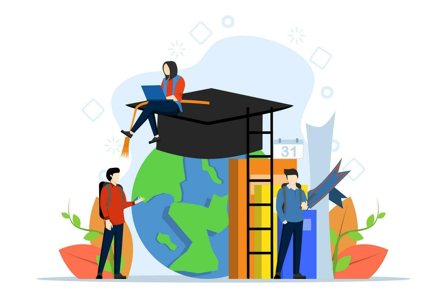University campus vector illustration concept with students and school elements. back to school. school season. University entrance examination. costs to enter the university. flat vector illustration