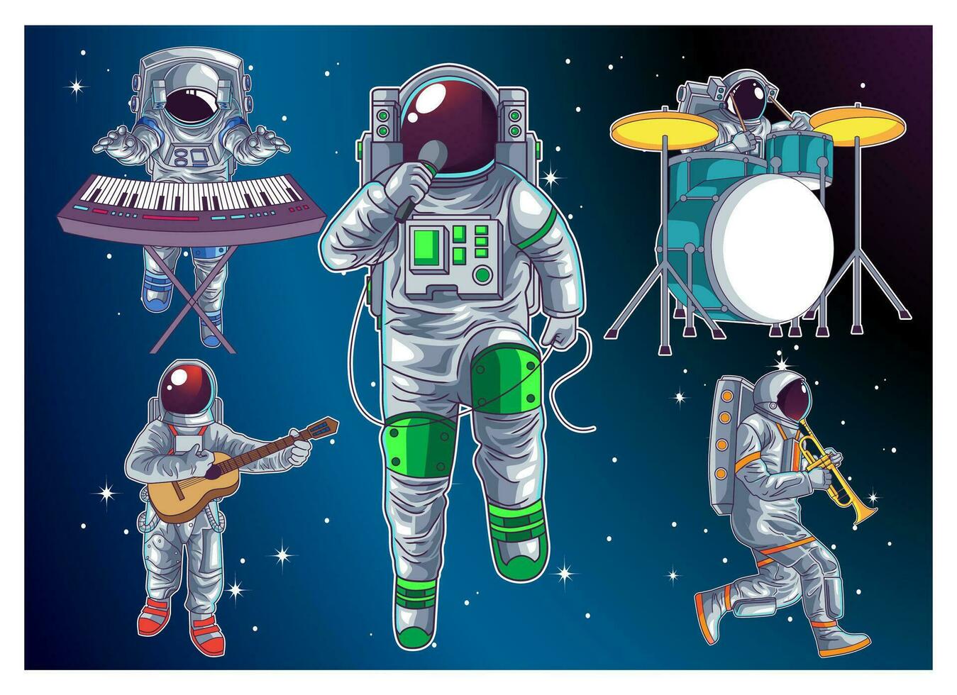 set of astronauts playing music character vector