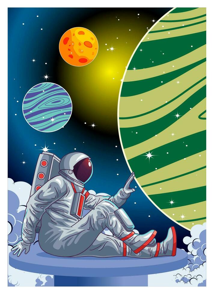 astronauts playing on the planet in space vector