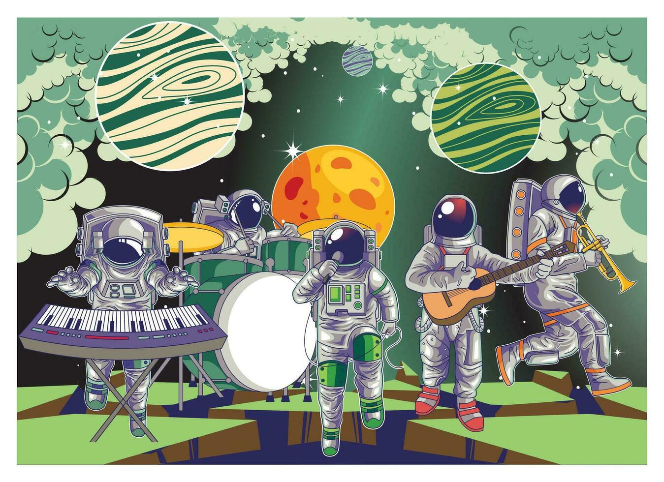 astronauta jugando música en el espacio vector