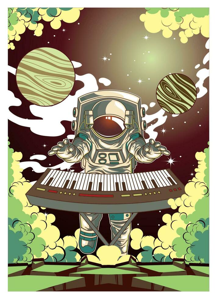 astronaut playing music in the space vector