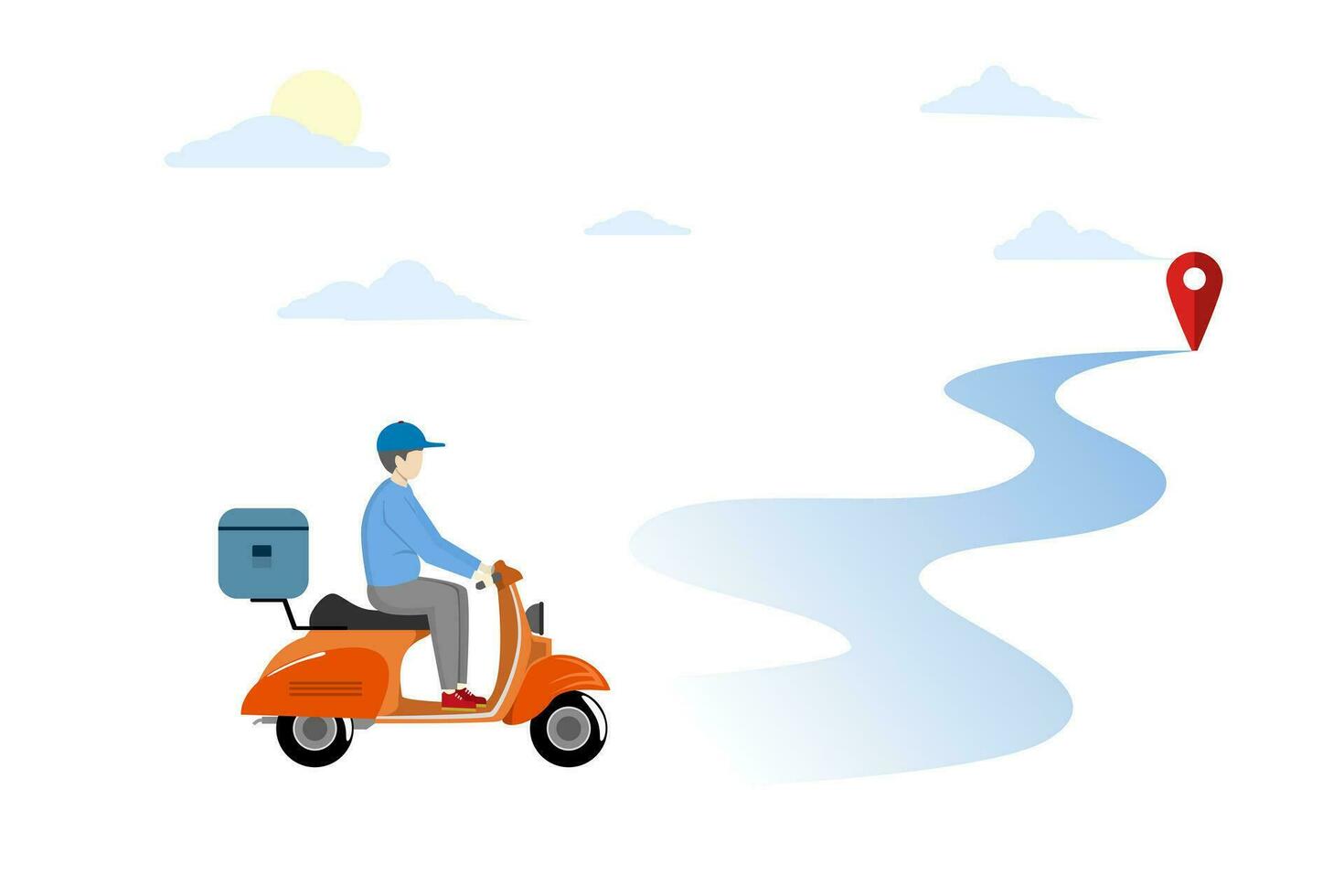 Online delivery and courier service concept. The delivery man rides a motorbike to deliver the packages to their destination on time. Logistics. Home and office delivery. landing page. vector. vector