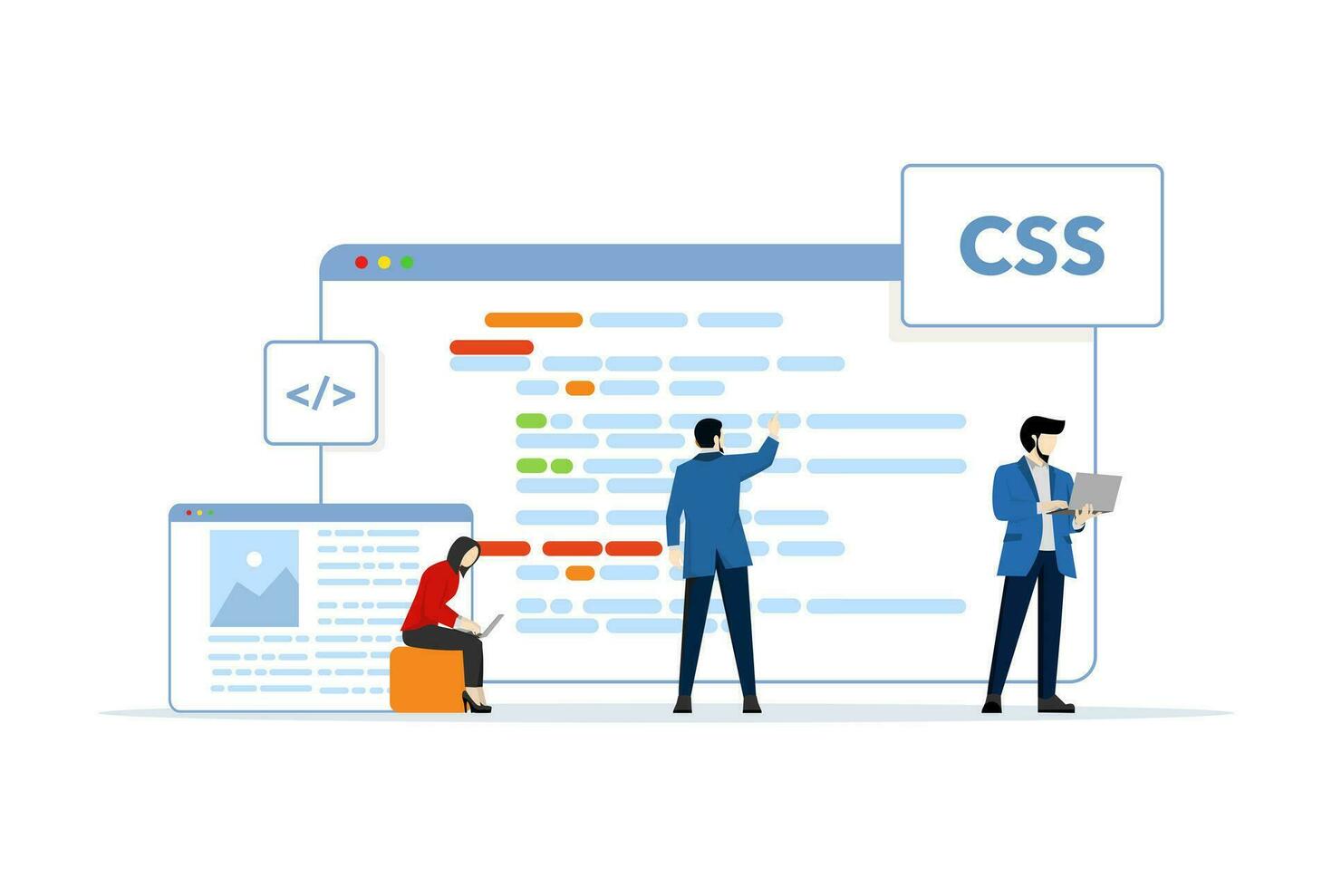 Web Development concept, characters are designing and developing